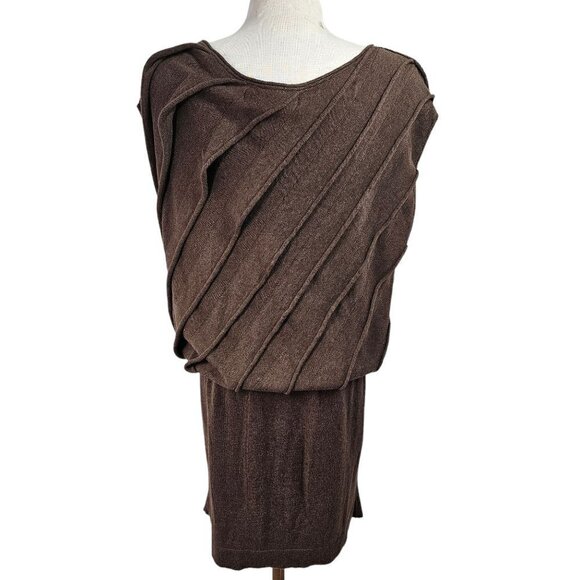 Studio M Drawstring Dress Easy Wear Knit Adjustable Blouson Womens L Brown - Picture 7 of 9